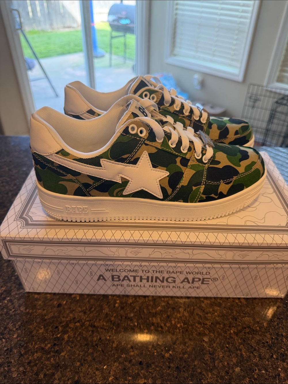 Men Green Camo Bapesta Ape Low Top Sneakers